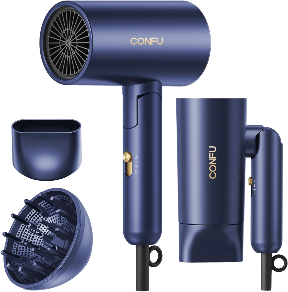 Foldable Diffuser Hair Dryer with its concentrator, diffuser