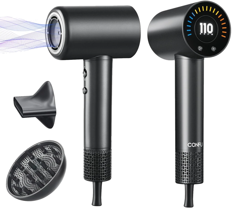 High-Speed Hair Dryer K13 with its magnetic concentrator, magnetic diffuser