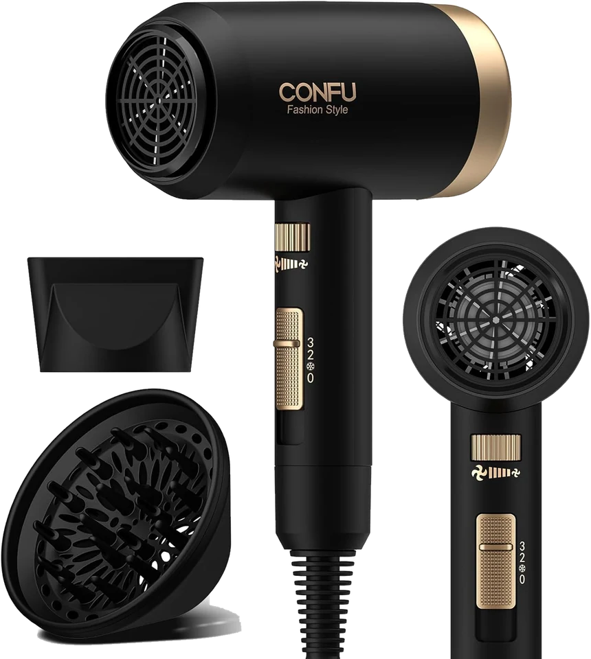 1600W Ionic Hair Dryer with its concentrator, diffuser
